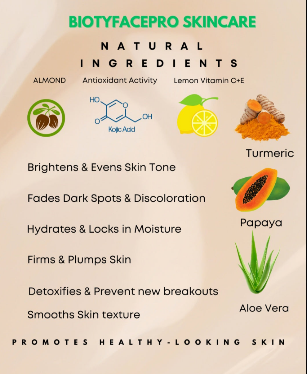 Kojic & Turmeric Brightening Set Cleanser, Toner, Moisturizer, Clarifying Essentials - BIOTYFACEPRO SKINCARE 