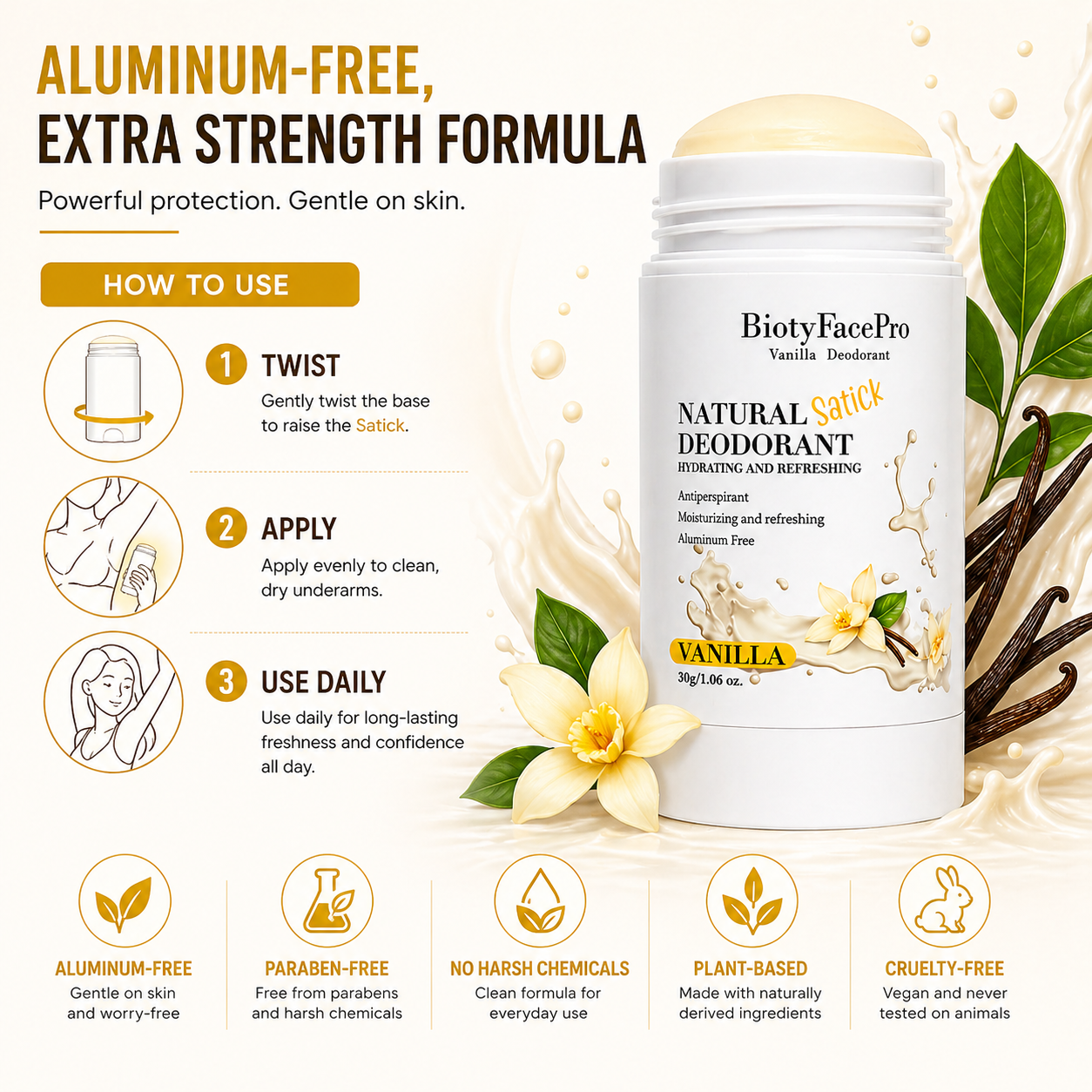 BiotyFacePro Natural Deodorant Stick – Aluminum-Free, Moisturizing & Refreshing, Long-Lasting Odor Protection