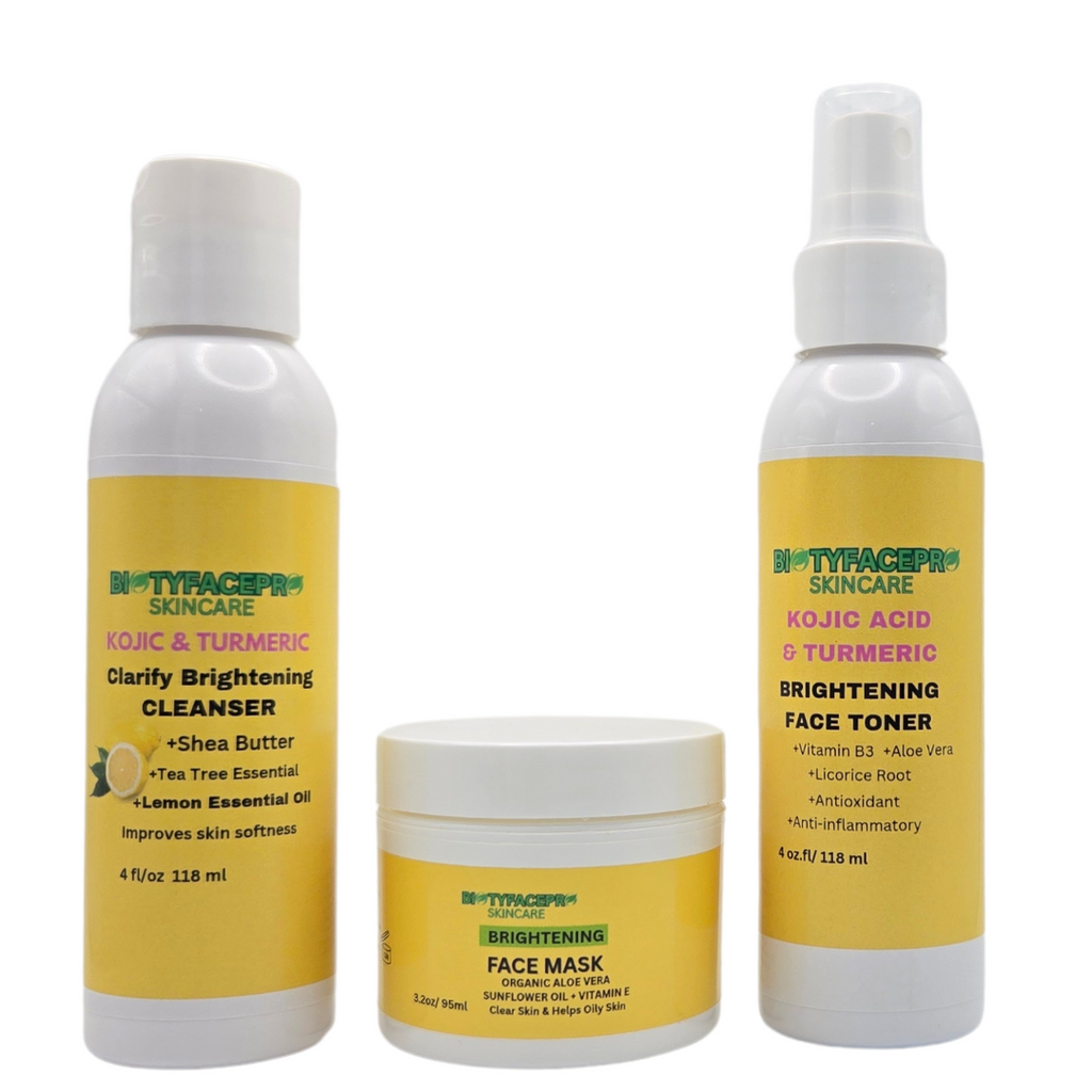 Kojic & Turmeric Brightening Set Cleanser, Toner, Moisturizer, Clarifying Essentials - BIOTYFACEPRO SKINCARE 