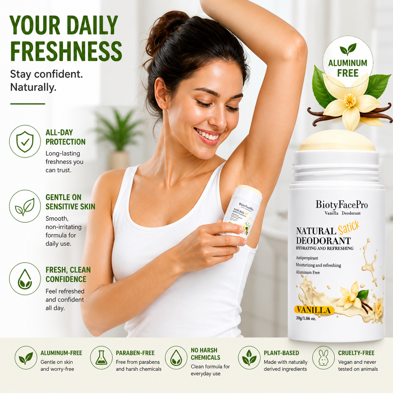 BiotyFacePro Natural Deodorant Stick – Aluminum-Free, Moisturizing & Refreshing, Long-Lasting Odor Protection