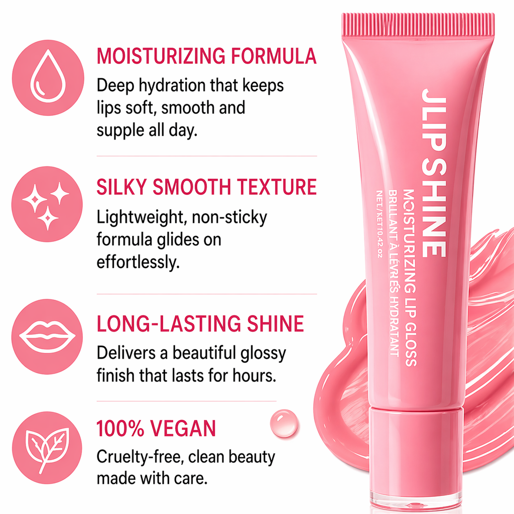 JLIP SHINE Moisturizing Lip Gloss – Hydrating, Non-Sticky, Long-Lasting Shine – Vegan Lip Gloss